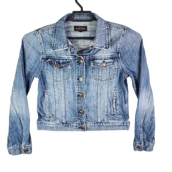 Womens J.Crew Indigo Blue Denim Trucker Jacket Button Up Cotton Classic Style M - Picture 1 of 12